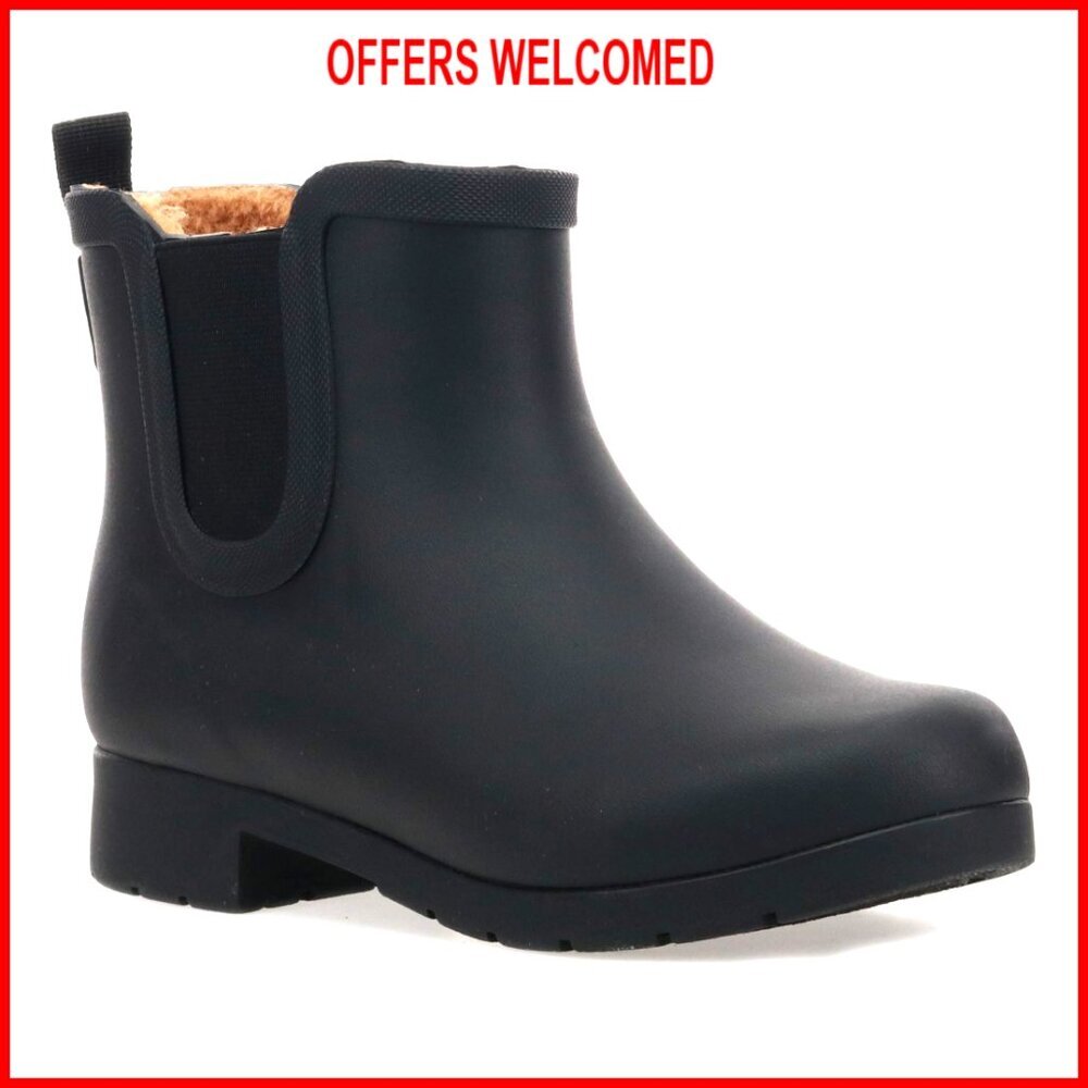 Waterproof Chelsea Boots Plush Lined Slip On Ankle Boots Rain Boots